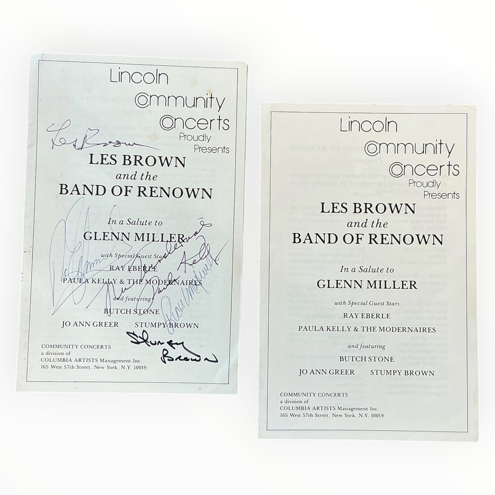 Vintage Les Brown Band of Renown Concert Programs Signed Autographs Lot of 2